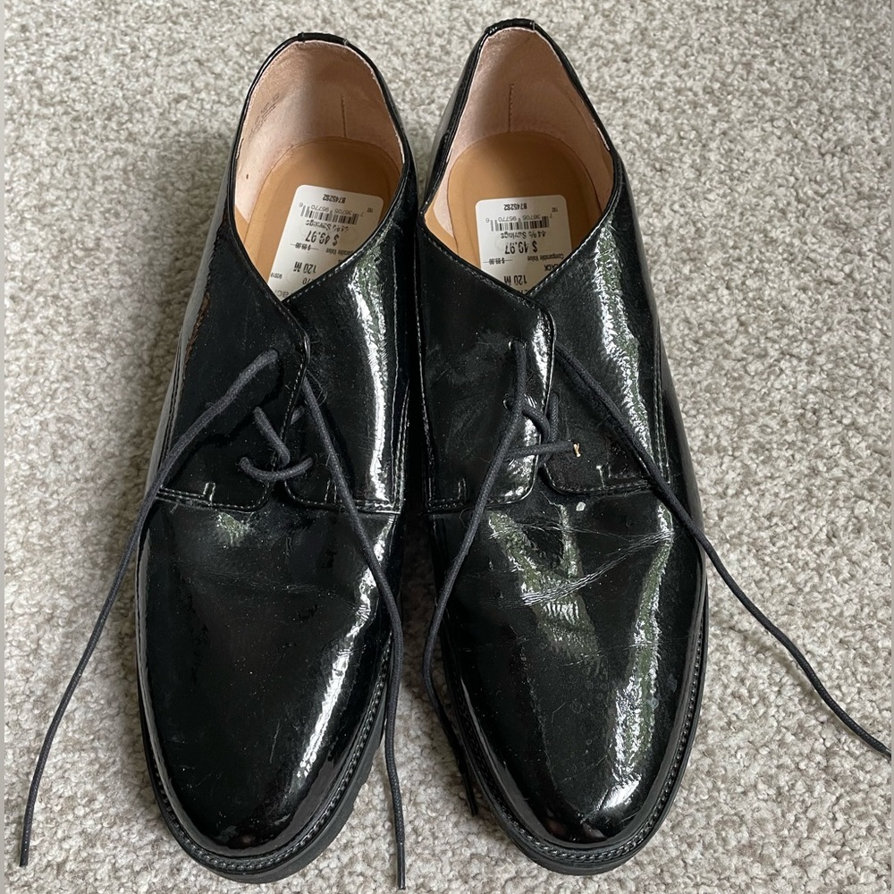 Franco Sarto Black Glossy Leather Oxfords
